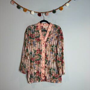 Vtg Gold Label Victoria's Secret floral striped sleep shirt